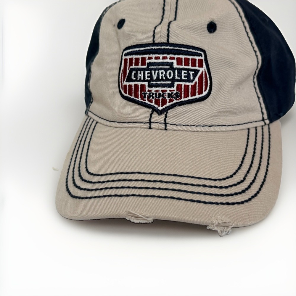 Distressed‎ Chevrolet Trucks GM Licensed Beige Baseball Hat Red/White/Navy Cap
